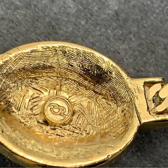 GOLD tone chain faux pearl clear crystal rhinestone oval necklace - Picture 9 of 10